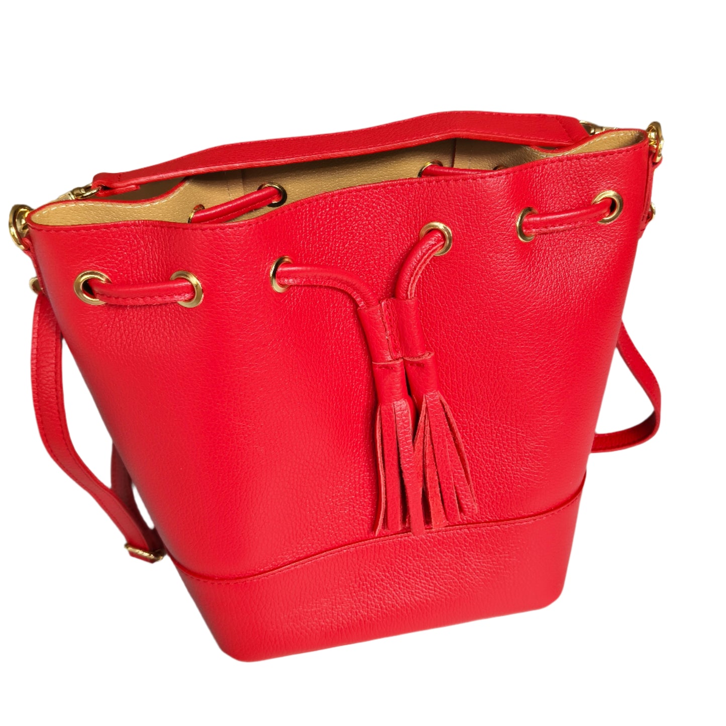 Red Leather Bucket Bag