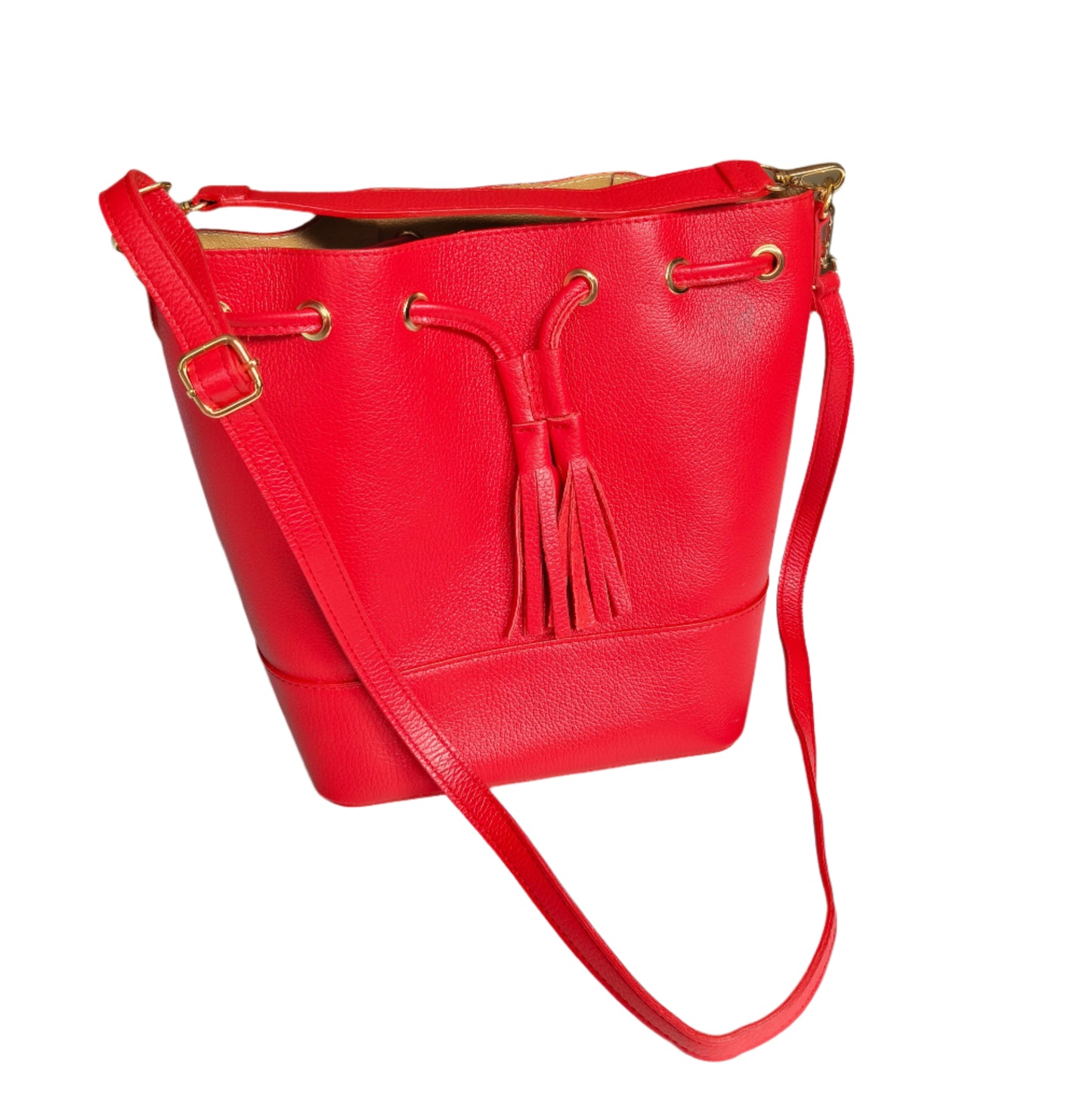 Red Leather Bucket Bag