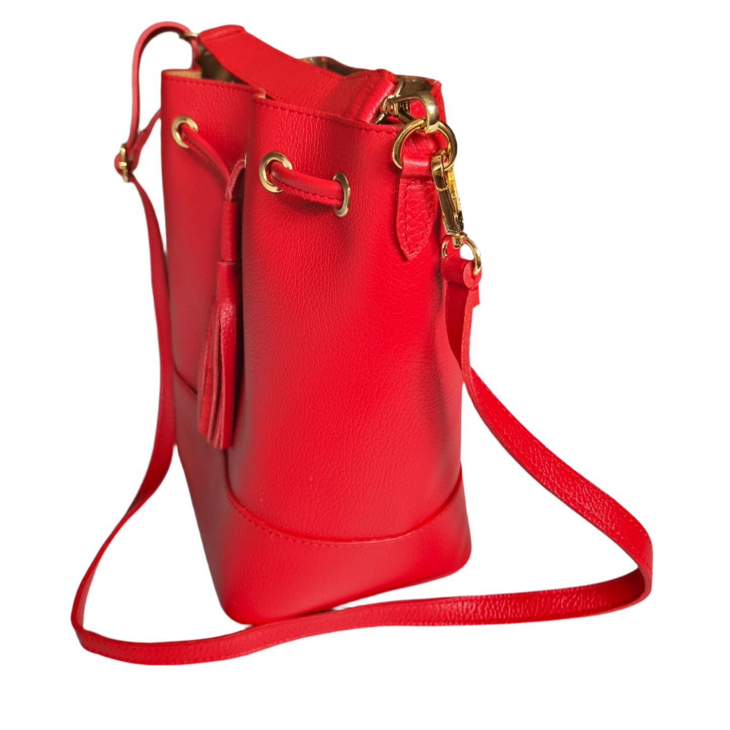 Red Leather Bucket Bag