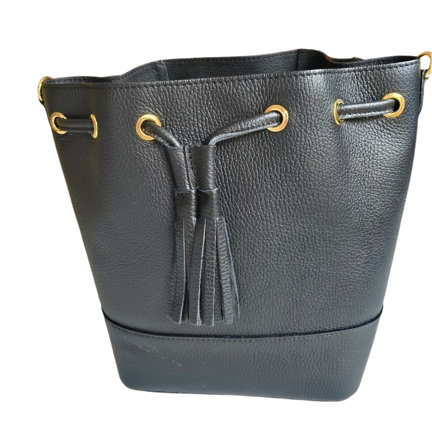 Black Leather Bucket Bag