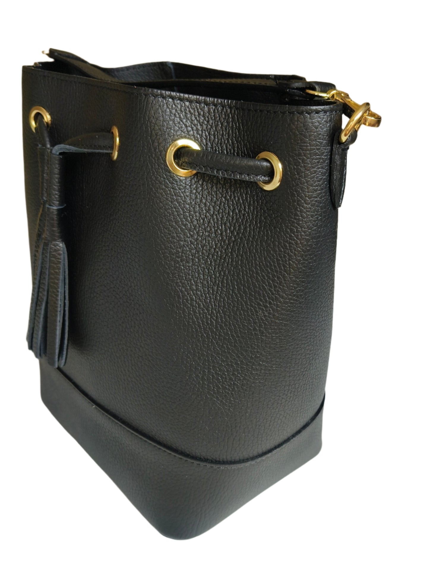 Black Leather Bucket Bag
