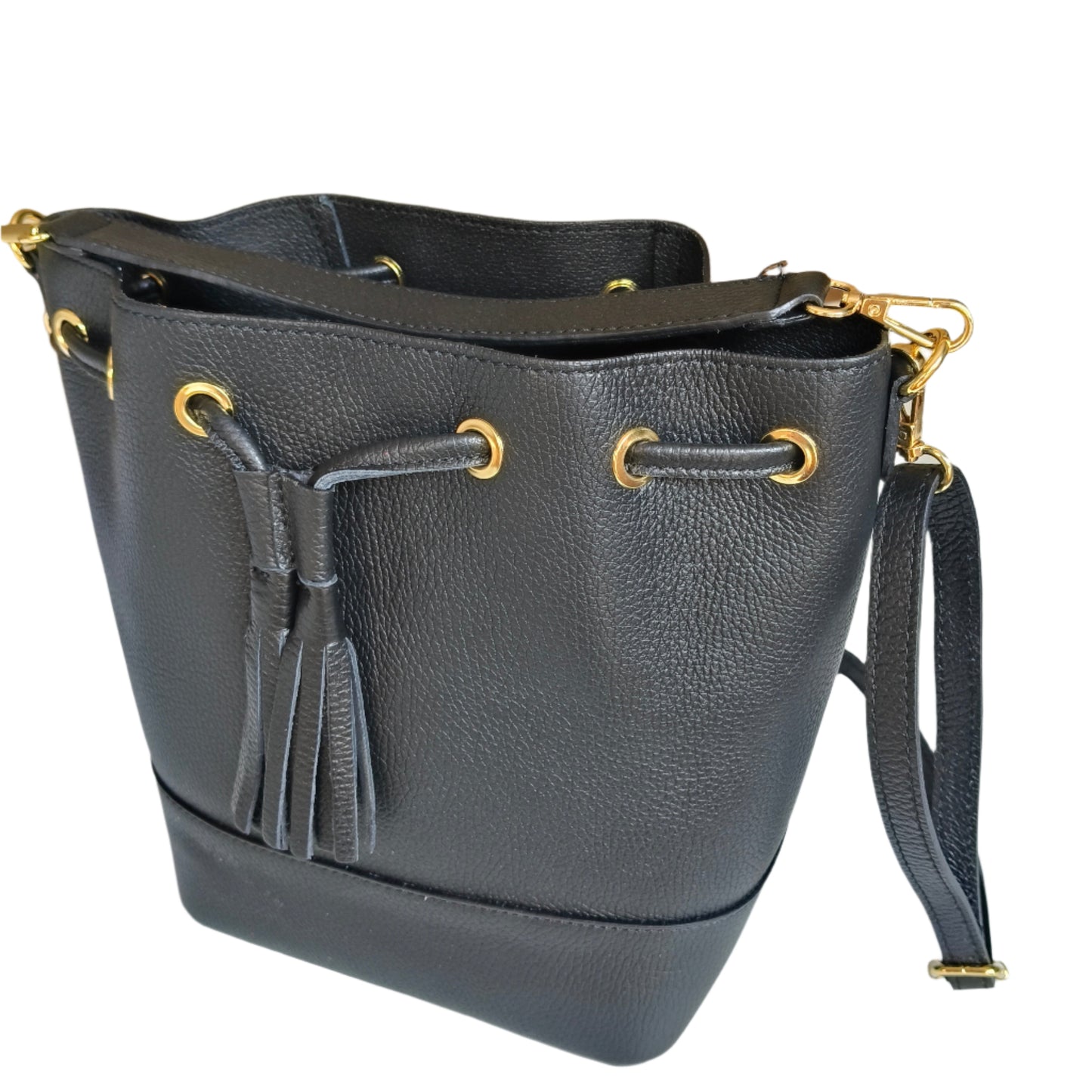 Black Leather Bucket Bag