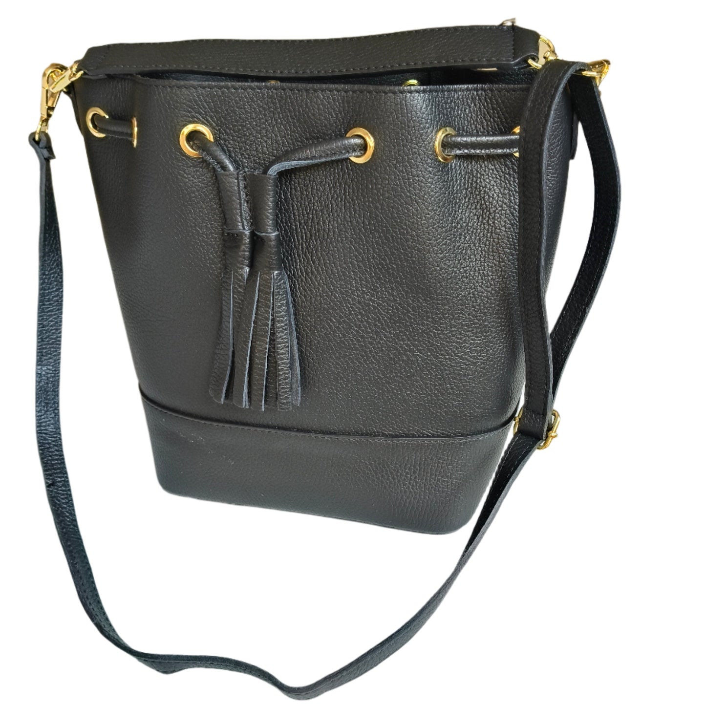 Black Leather Bucket Bag