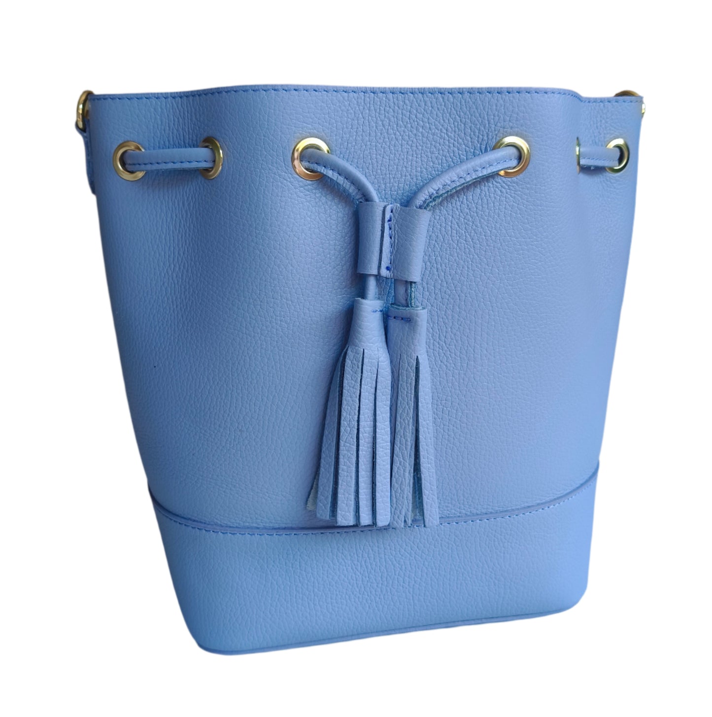 Baby Blue Leather Bucket Bag -Small-
