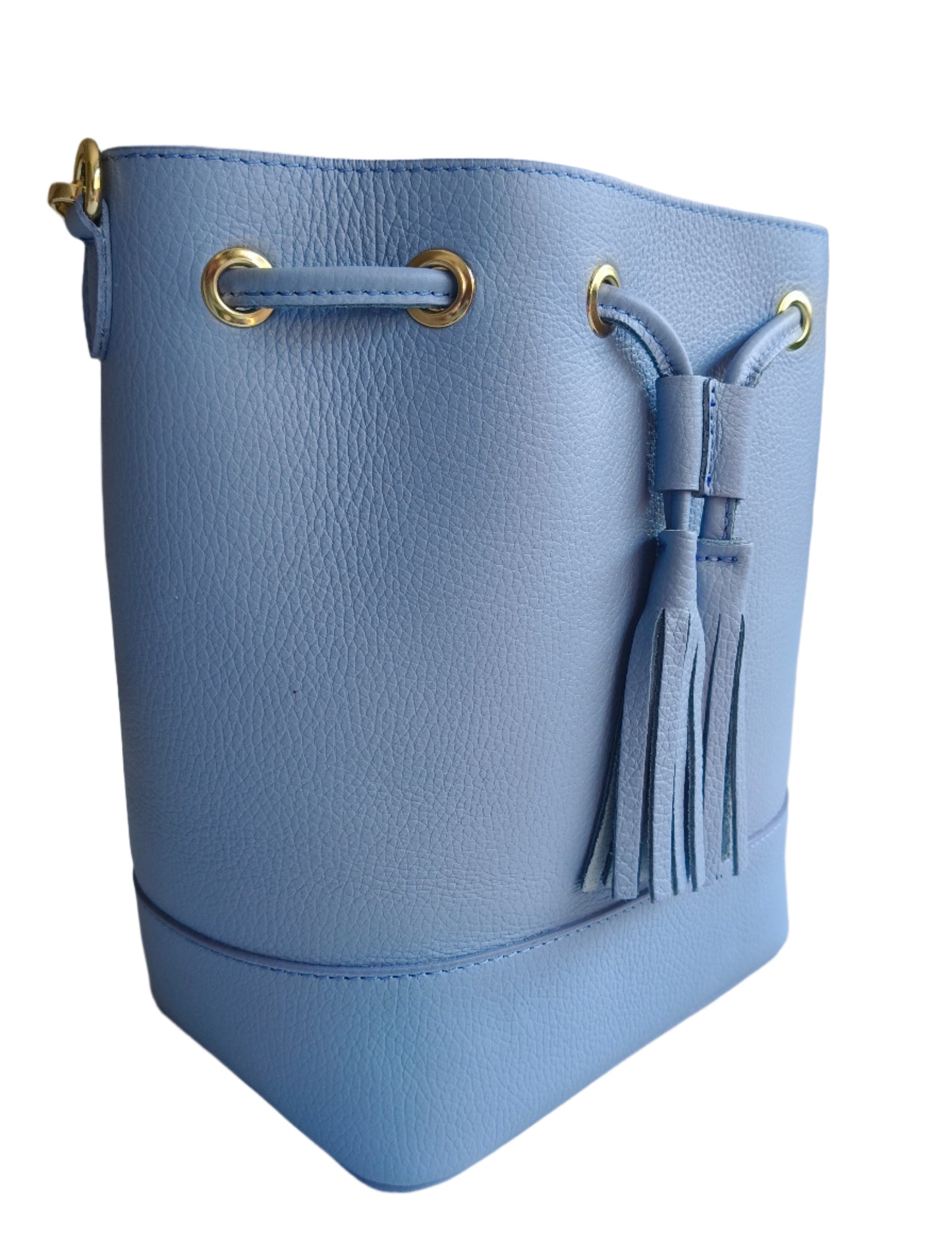 Baby Blue Leather Bucket Bag -Small-