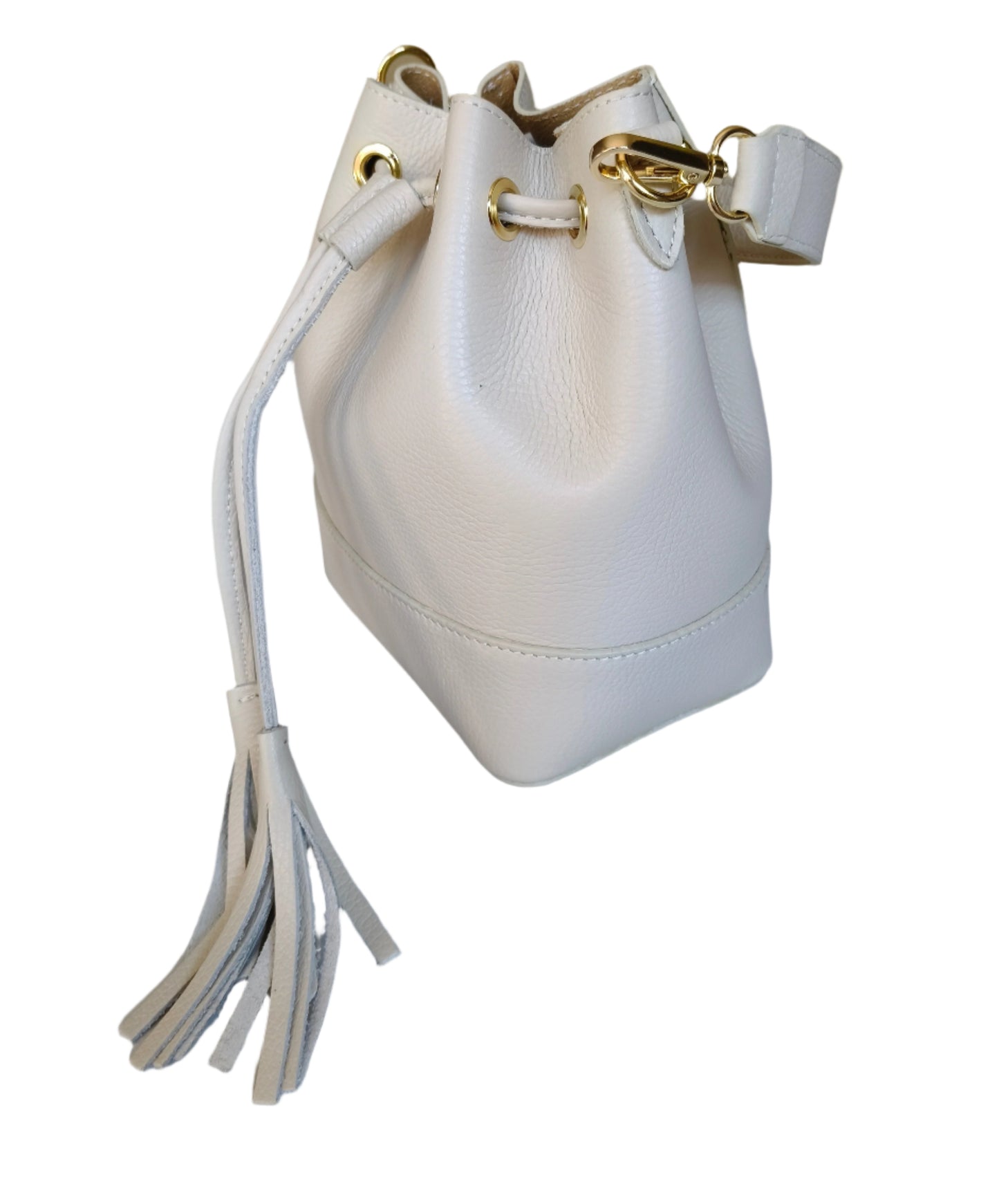 Cream Leather Bucket Bag -Small-