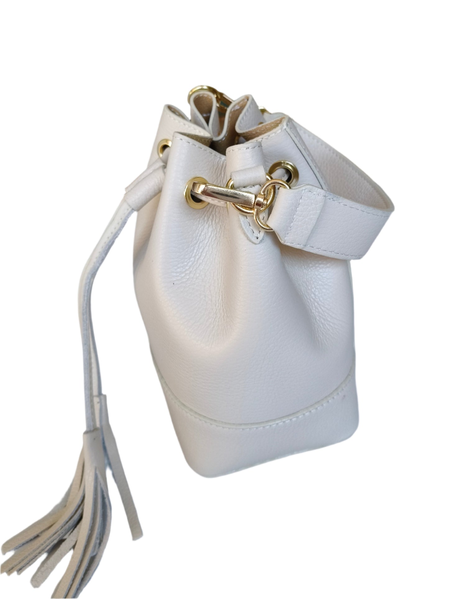 Cream Leather Bucket Bag -Small-