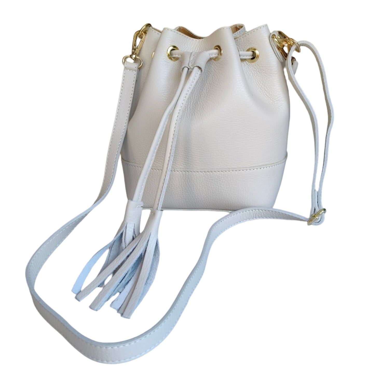 Cream Leather Bucket Bag -Small-