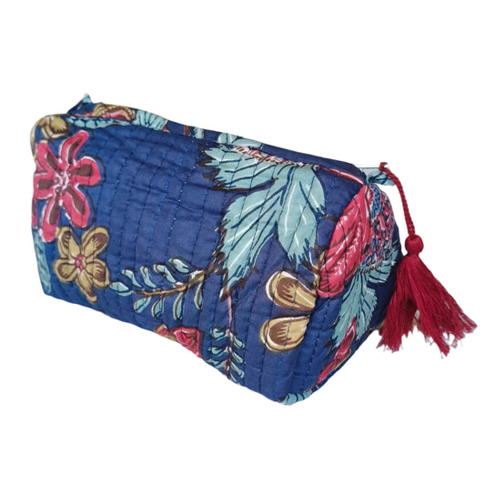 Kantha waterproof cosmetic bag -Blue-
