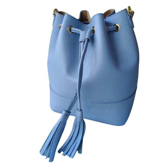 Baby Blue Leather Bucket Bag -Small-