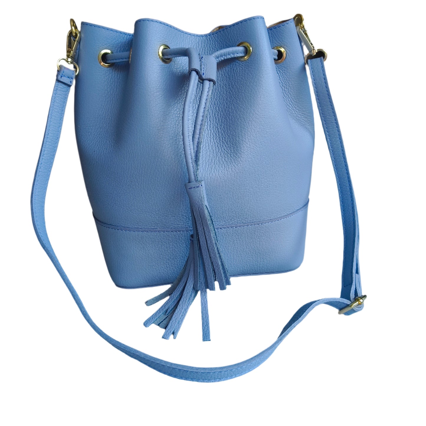 Baby Blue Leather Bucket Bag -Small-