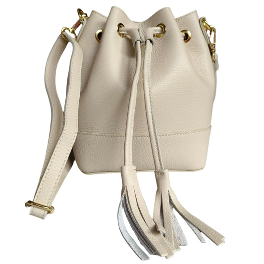 Cream Leather Bucket Bag -Small-