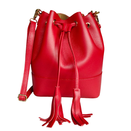 Red Leather Bucket Bag