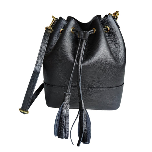 Black Leather Bucket Bag